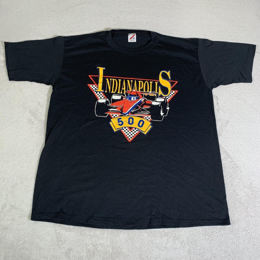 Vintage Indianapolis 500 Shirt Mens 2XL Black Racing Graphic Jerzees USA 90s
